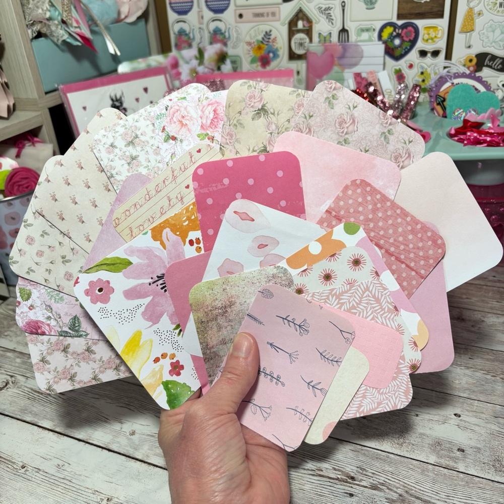 Junk Journal Pink & Floral Hand Cut Journaling Cards Planner Decor Scrapbook Lot